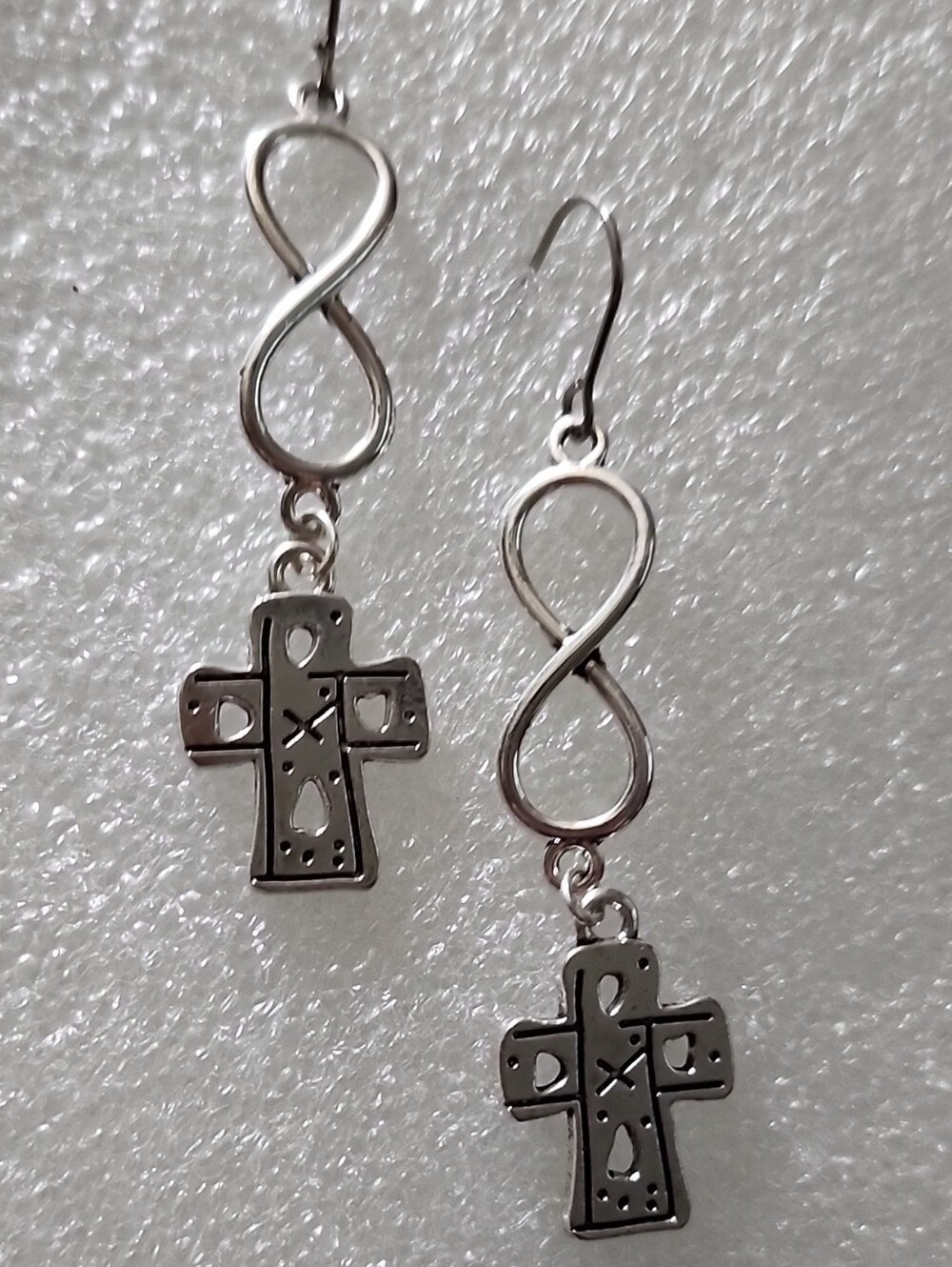 Hand Crafted Silver Infinity Cross Dangle Earrings